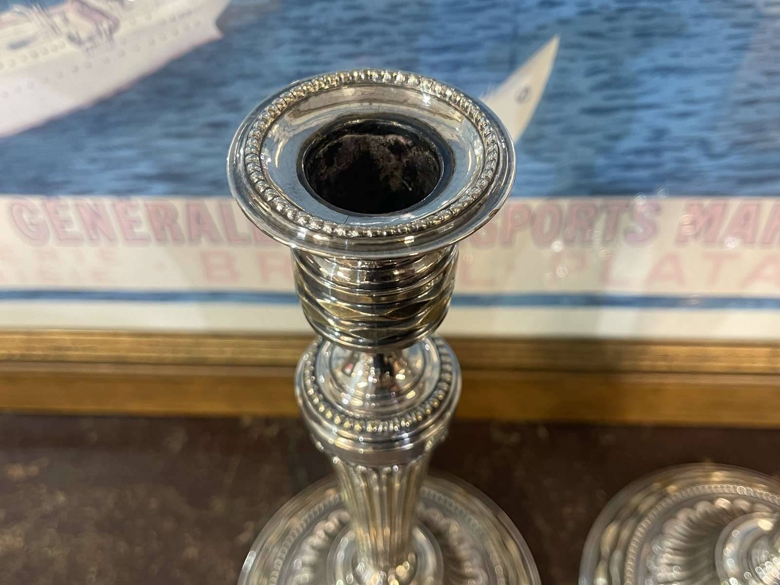 Pair of silver-plated bronze candlesticks from the early 20th century