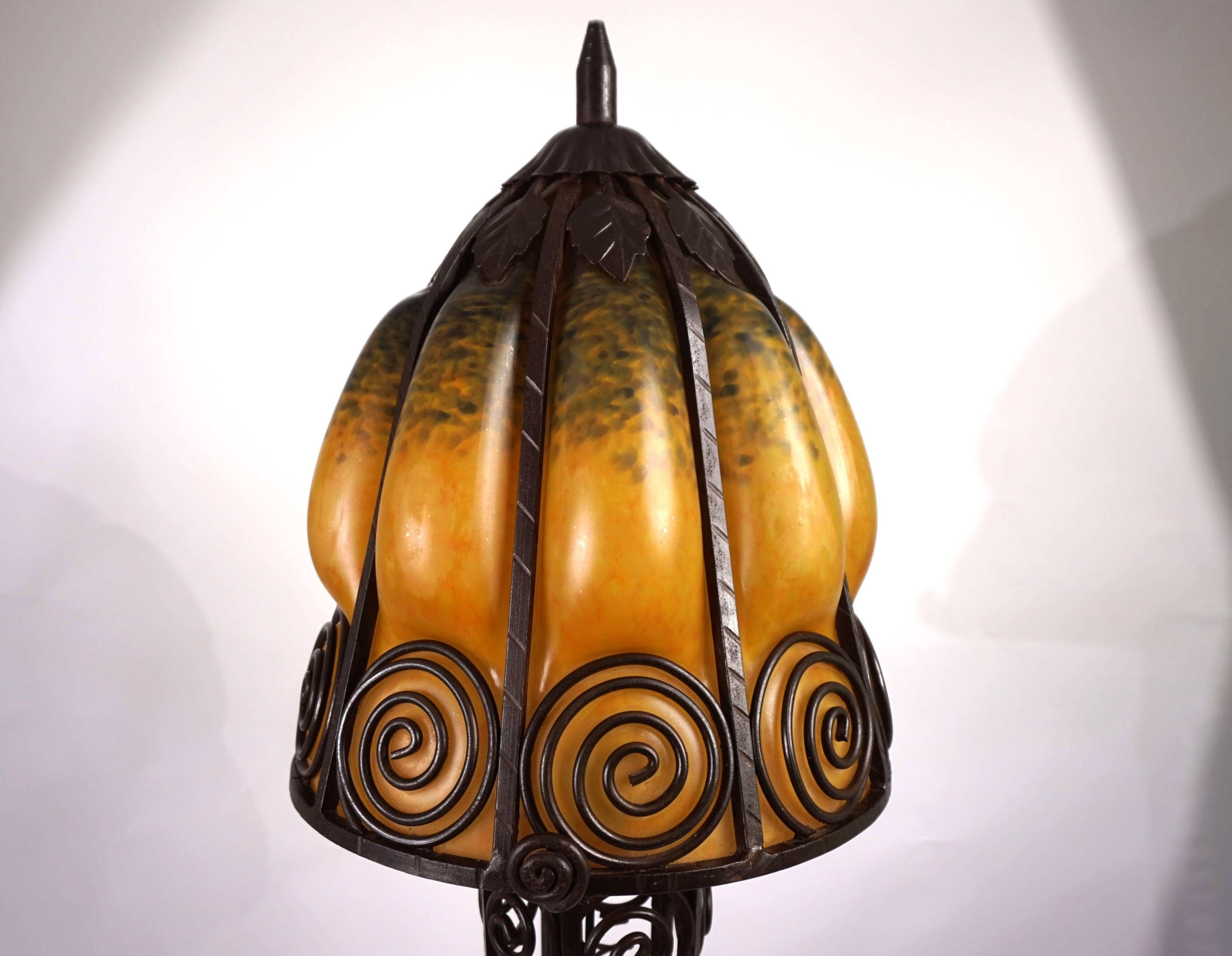 Charles Schneider Art Nouveau wrought iron floor lamp, 1920