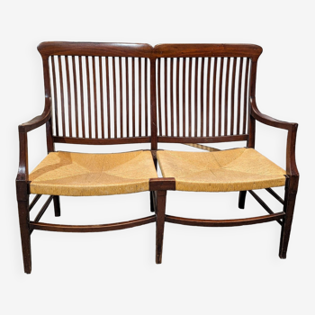 English mahogany straw bench