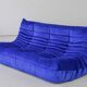 Togo three-seat sofa in blue velvet by Michel Ducaroy for Ligne Roset