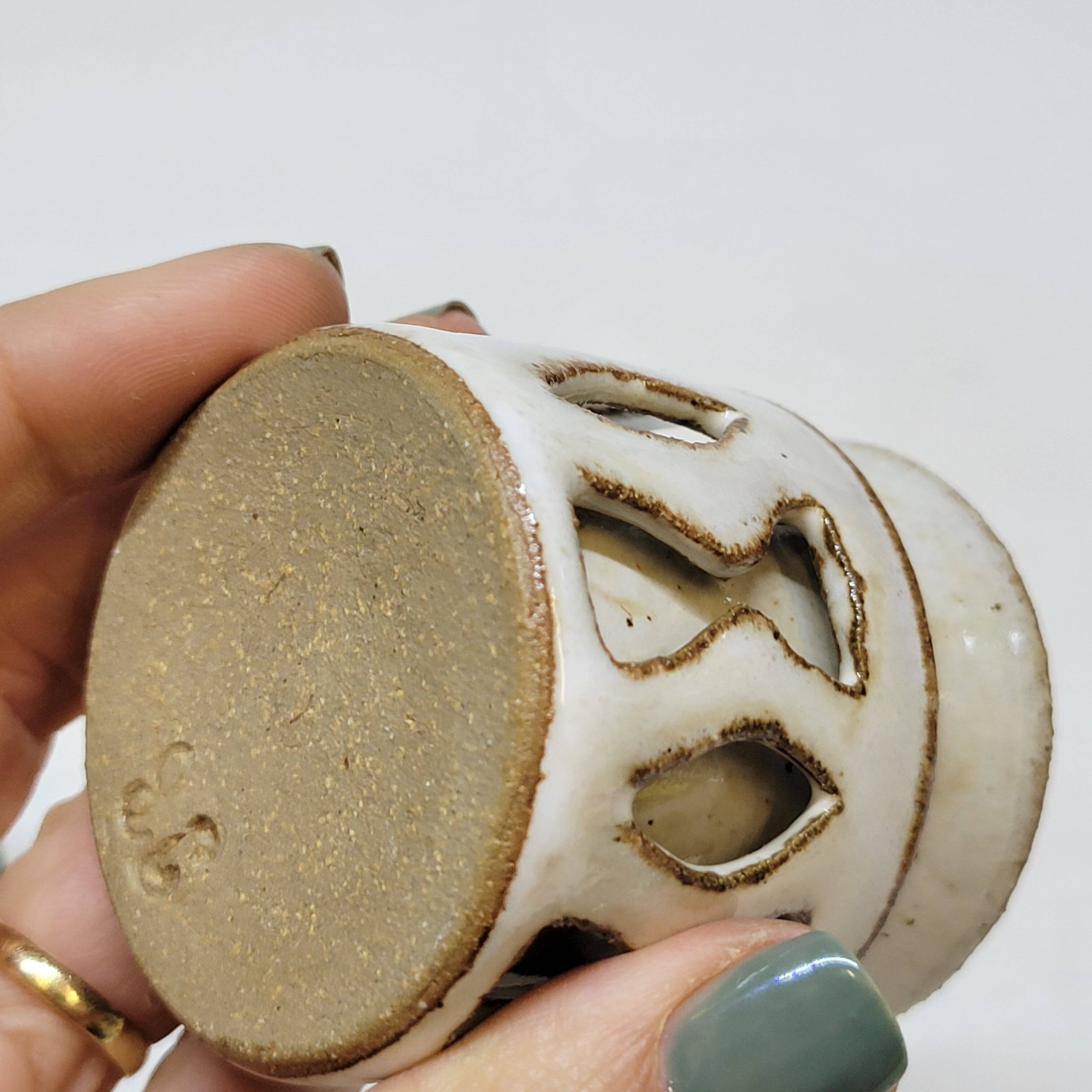 2 Ceramic Stoneware Egg Cups Signed by a Ceramist to Identify