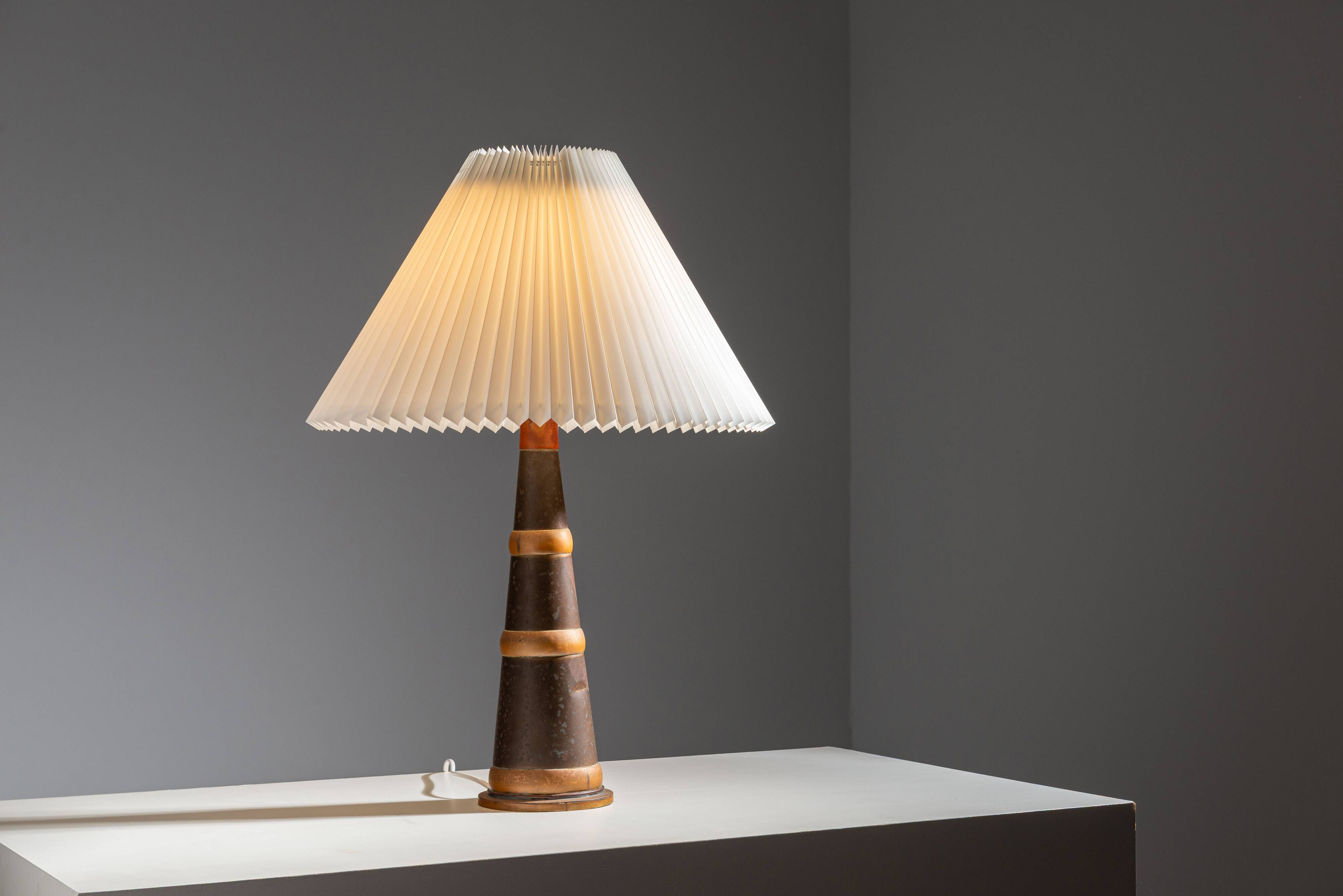Scandinavian tapered copper and brass table lamp