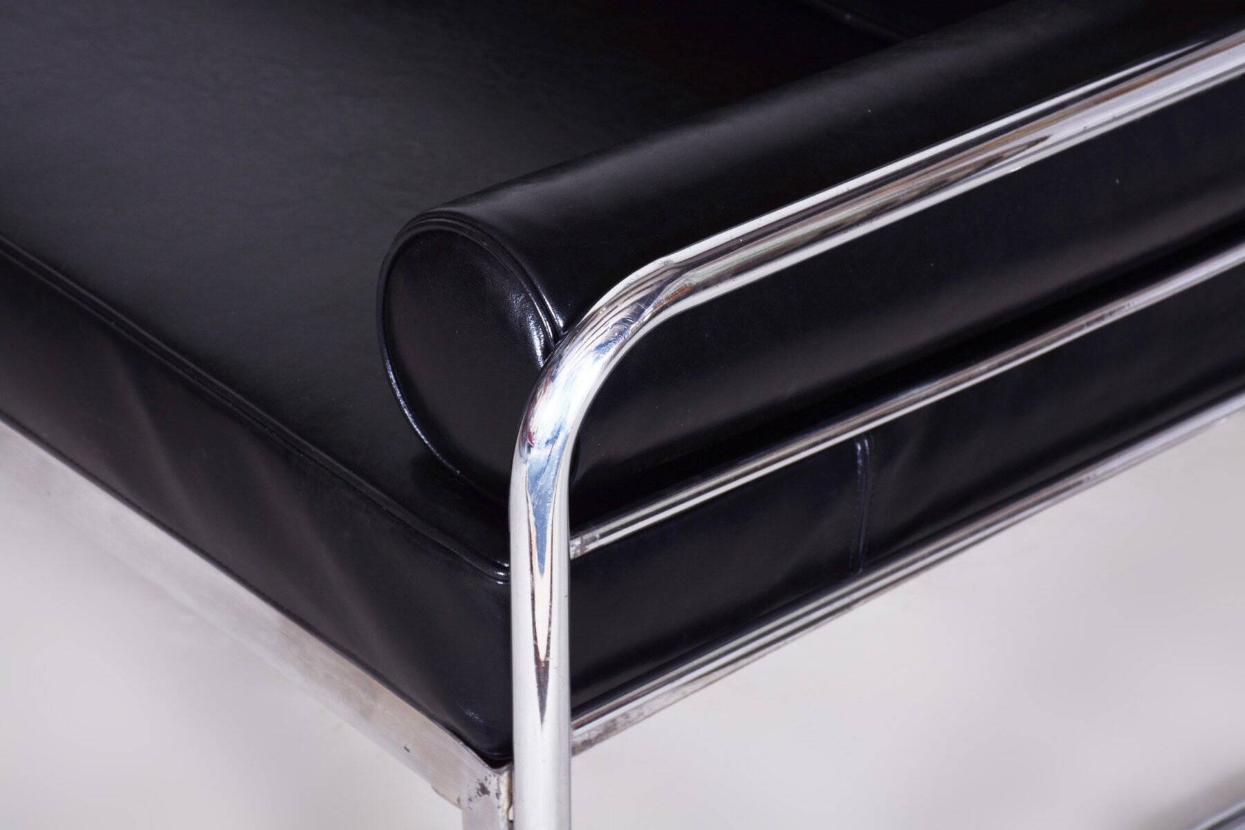 Bauhaus Sofa in Chrome and Leather by Hynek Gottwald, Czech, 1930s