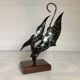 Sculpture poisson en métal et bois