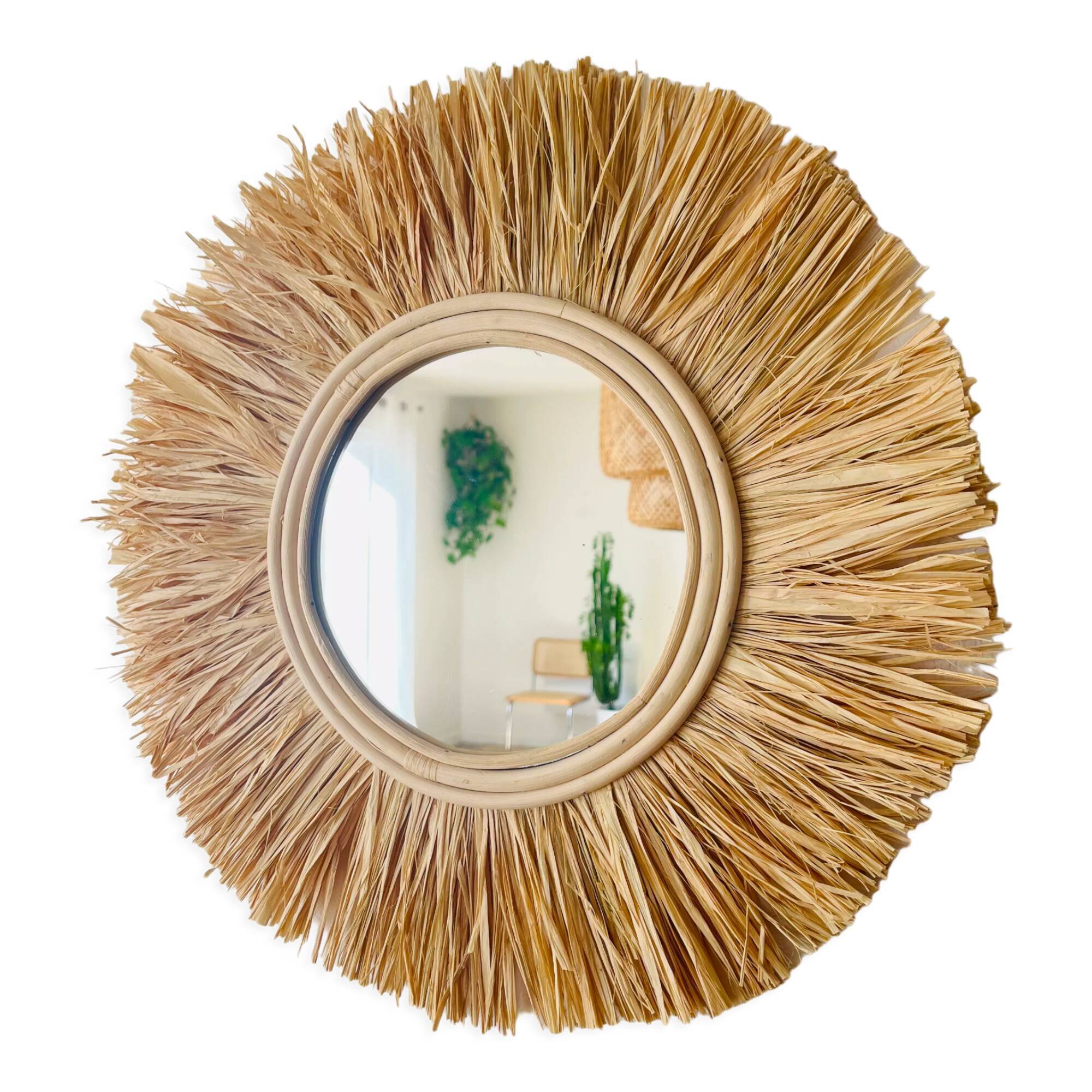 Miroir rond rotin paille, 45 cm