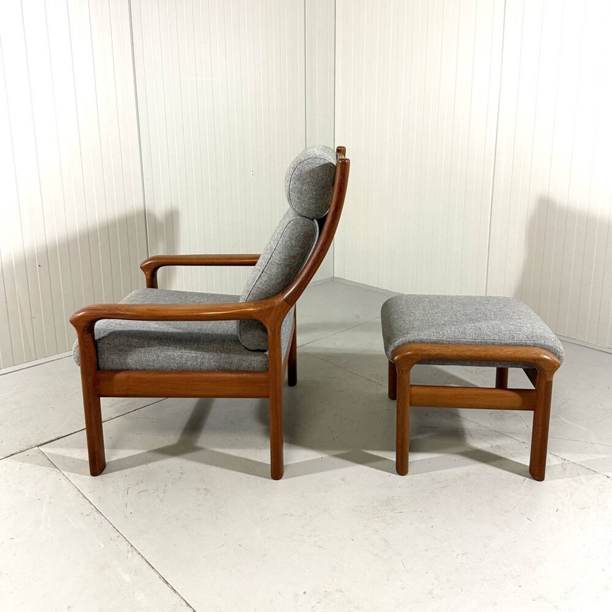 EMC Furniture teak highback easy chair & footstool Denmark 1970’s