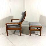 EMC Furniture teak highback easy chair & footstool Denmark 1970’s
