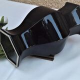 Hexagonal ceramic vase enamelled black France