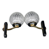 Maison Arlus Pair of brass and black wall sconces, France Mid-Century