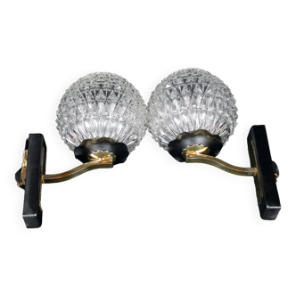Maison Arlus Pair of brass and black wall sconces, France Mid-Century