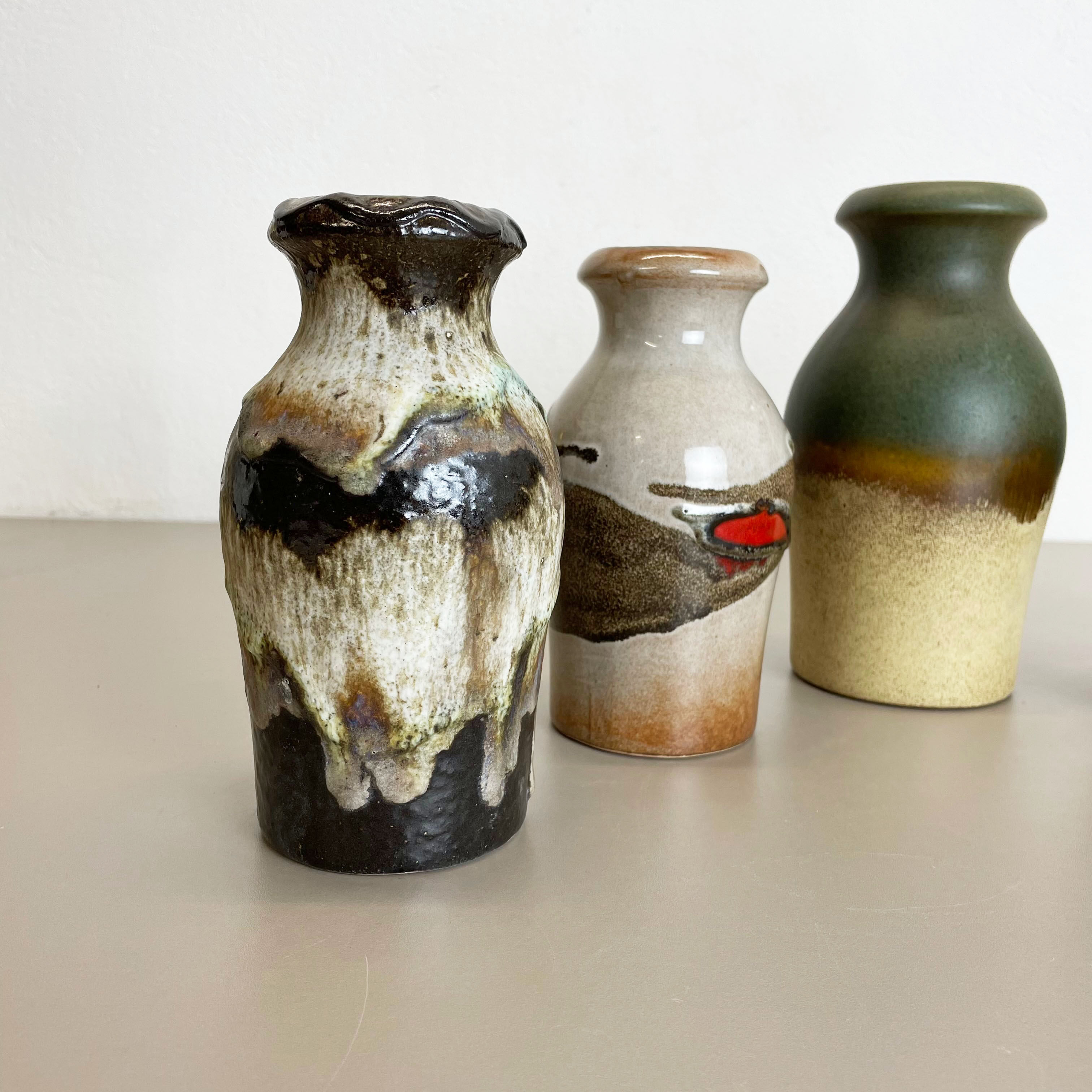 Set of Five Vintage Pottery Fat Lava Vases Made by Scheurich, Germany, 1970s