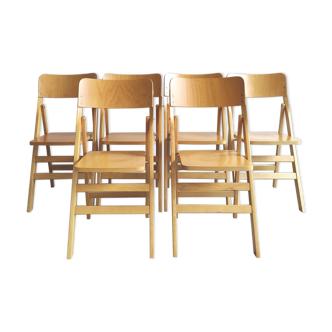 Set of 6 folding bistro chairs blond wood