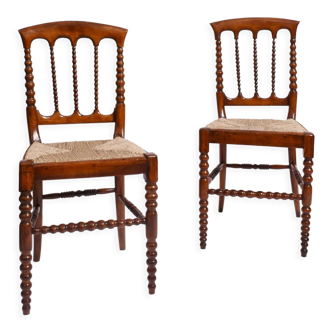 Pair of bobbin chairs and straw, XIXth c