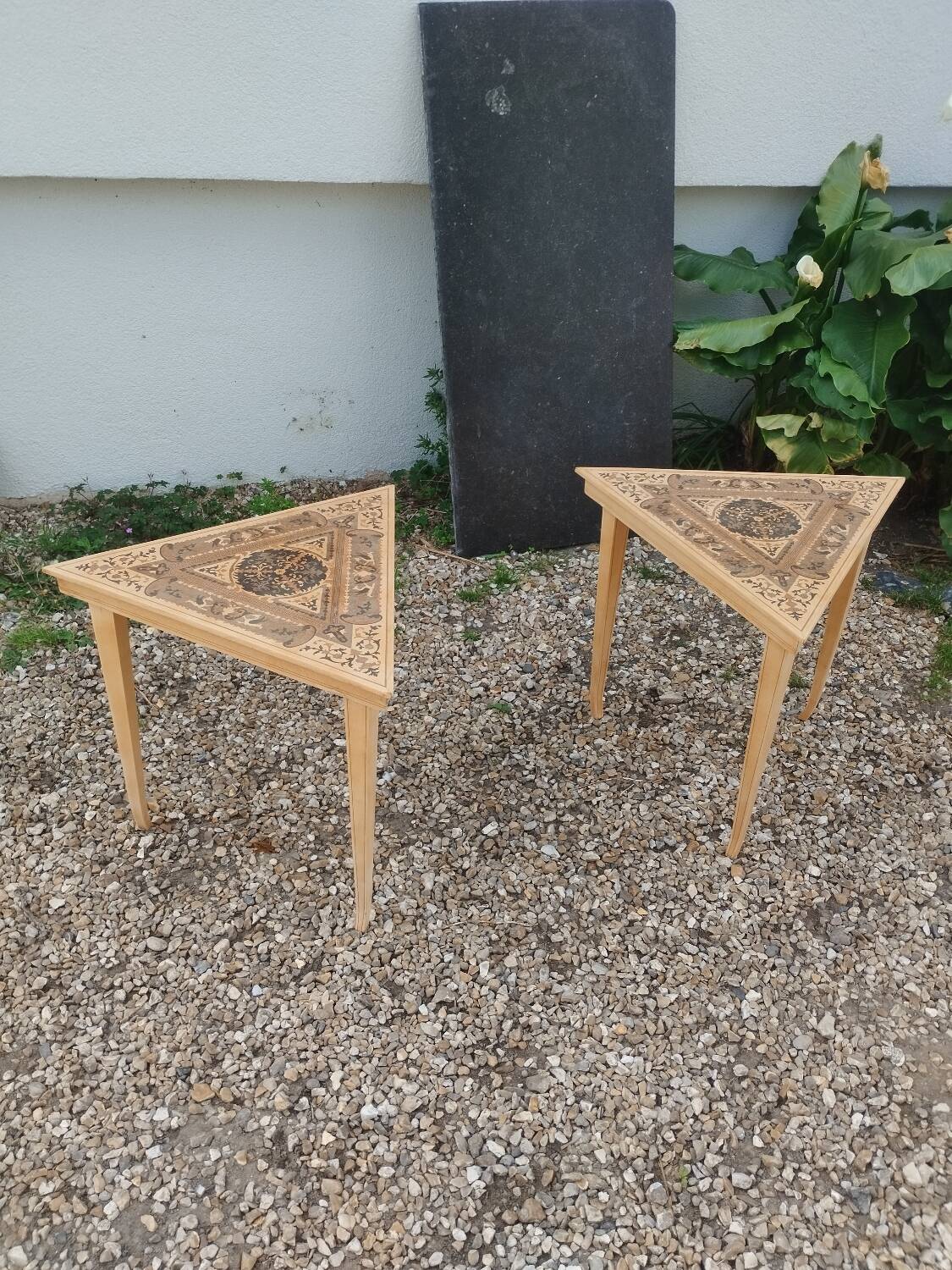 Beautiful pair of antique marquetry bedside tables.