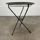 Table d'appoint tripode vintage, tôle émaillée, années 50, bout de canapé