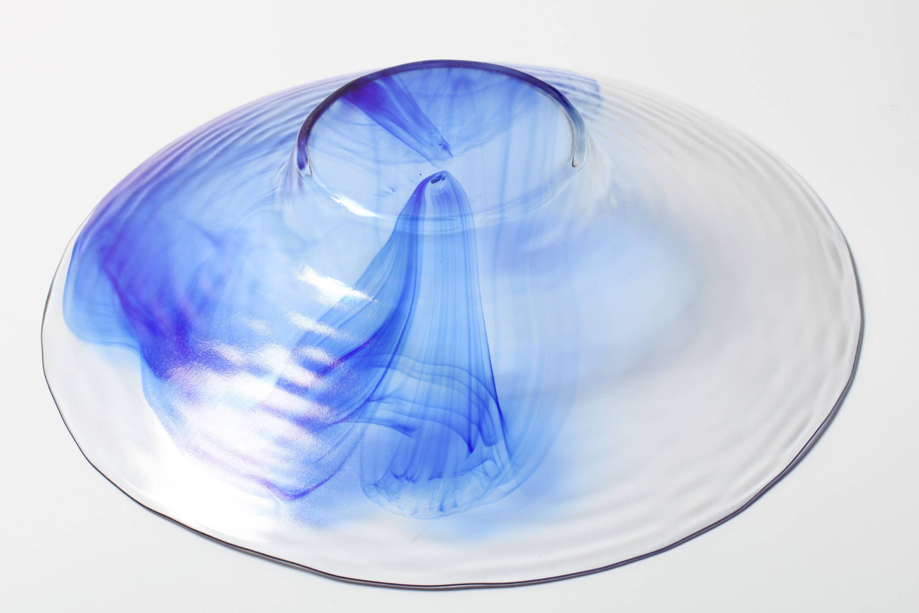 Vintage Bormioli Rocco Art Glass Bowl: Cobalt Blue Swirl Centerpiece