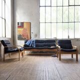Danish Mathsson sofa + 2 armchairs in curved wood and leather