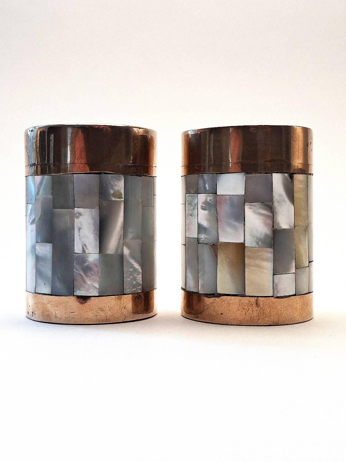 Ensemble sel et poivre Art déco vintage – Laiton et nacre, années 1930-1950