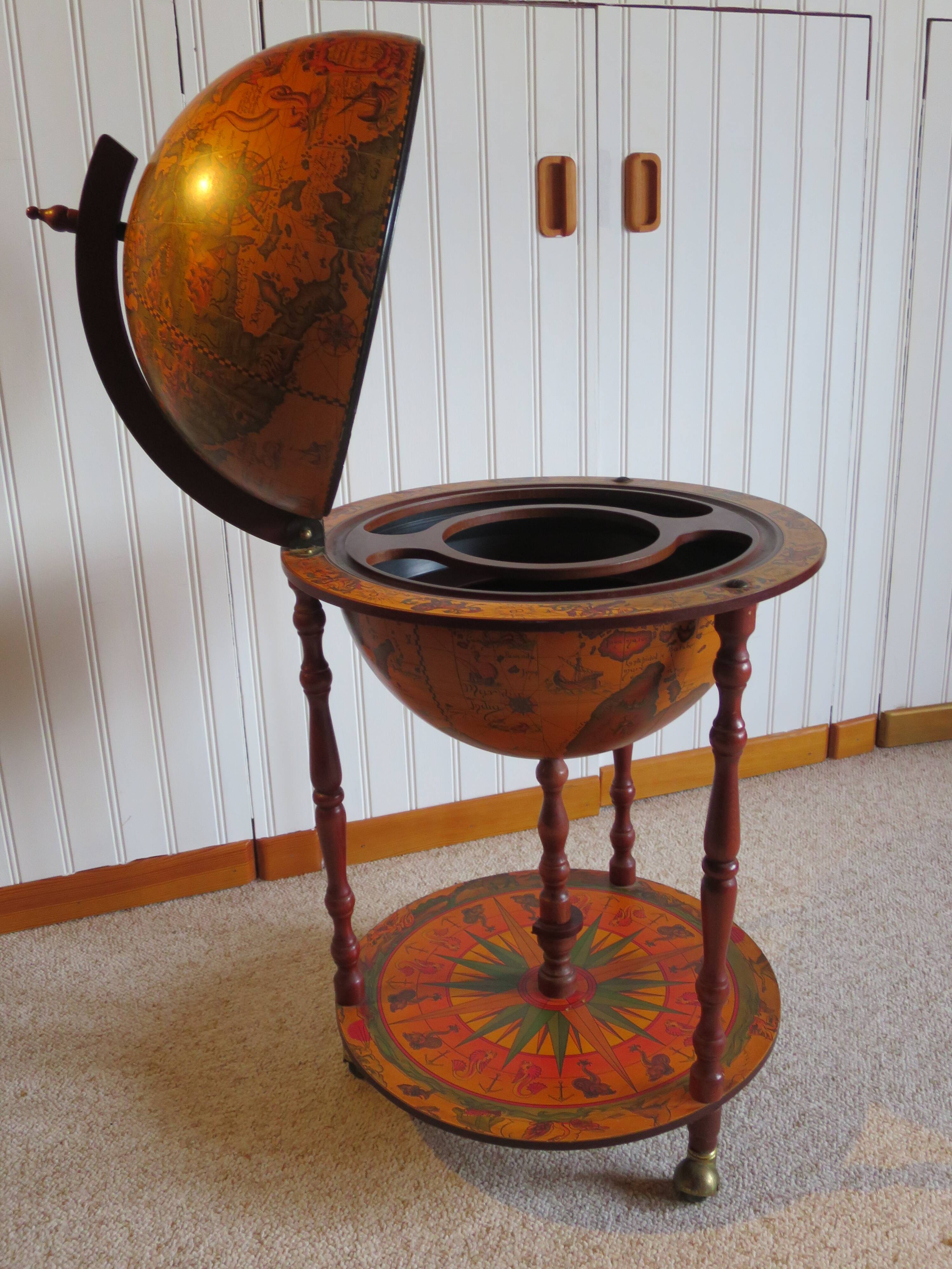 Vintage globe bar cabinet, colonial style, Italy, 1970s