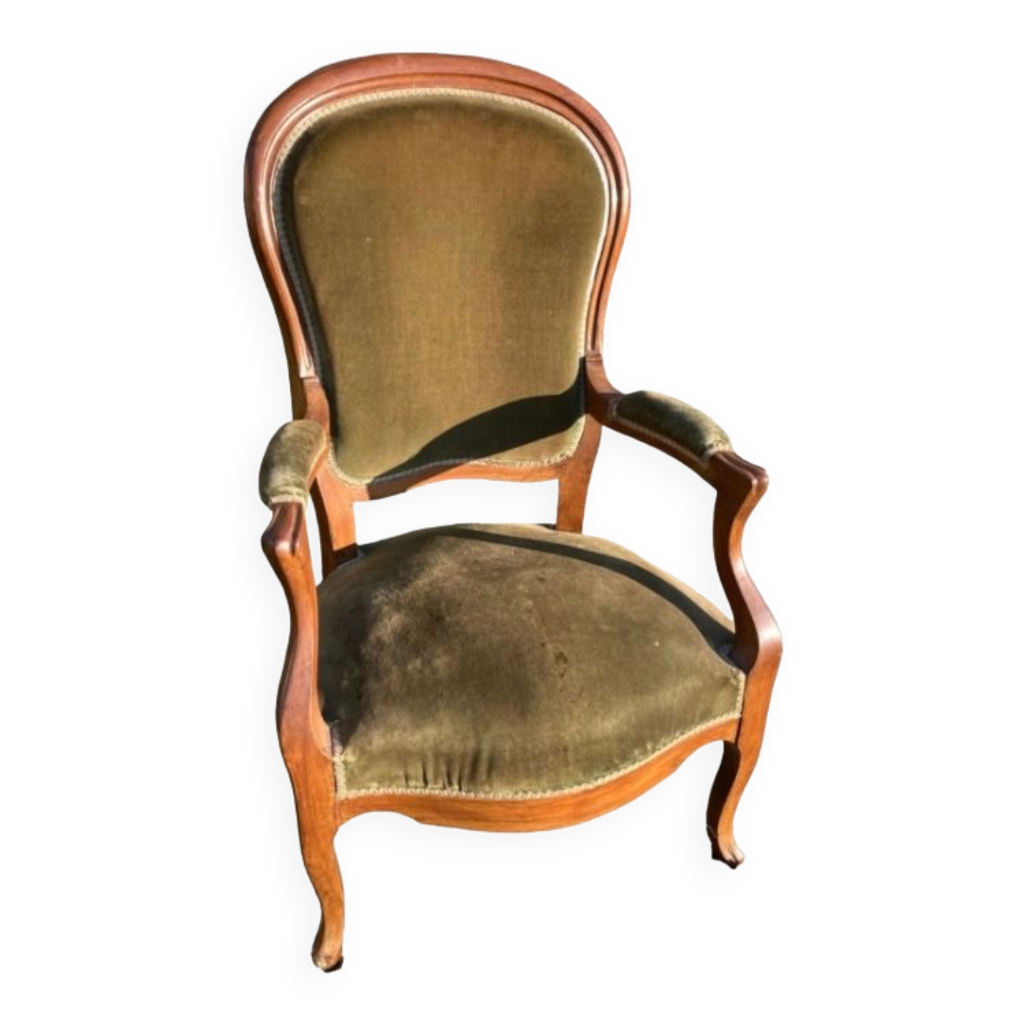 Louis Philippe green velvet and wood armchair