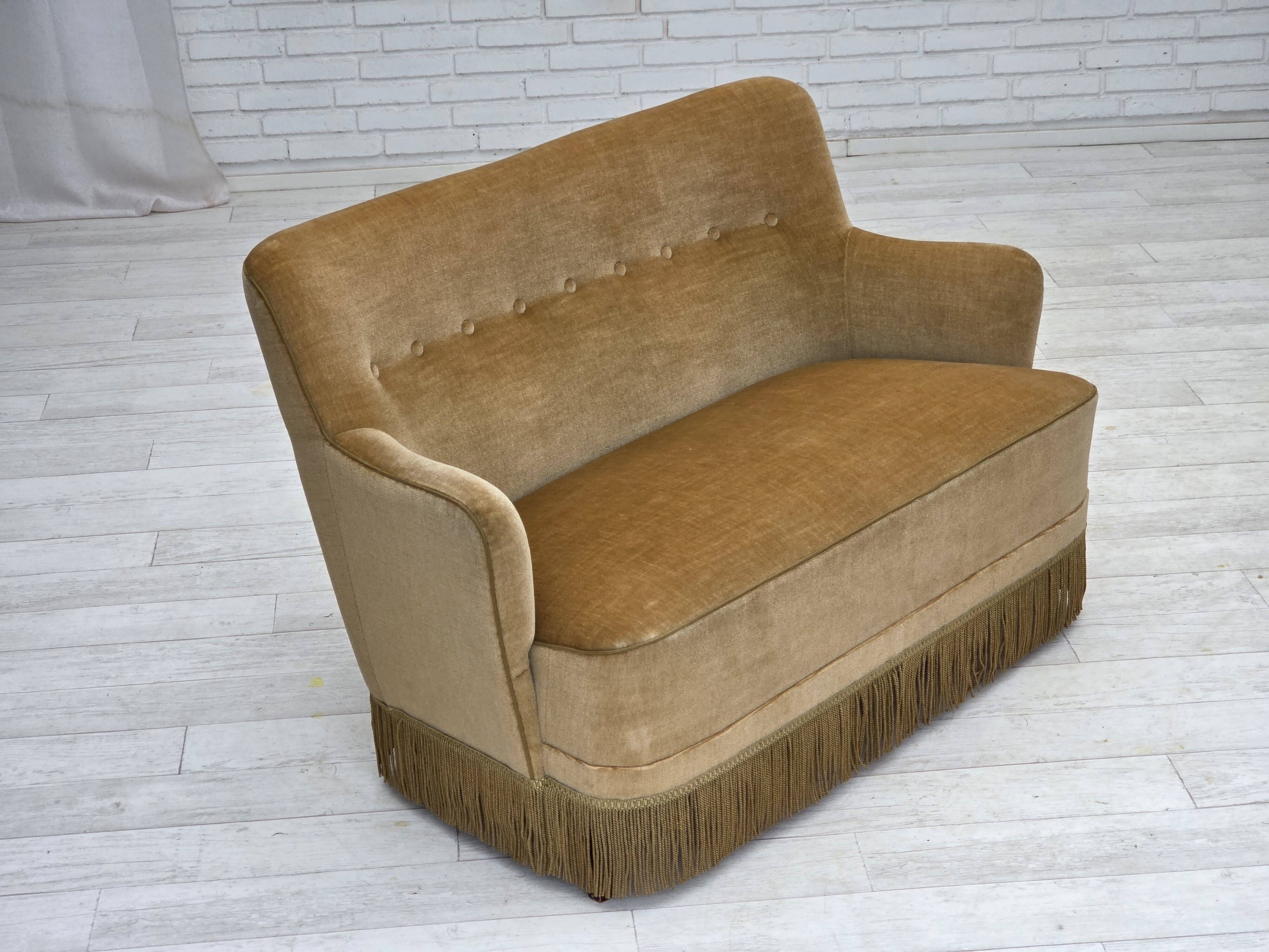 1970s, Danish 2-seater sofa, light green furniture velour.