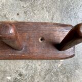 Brutalist wall coat rack 4 dark wood hooks