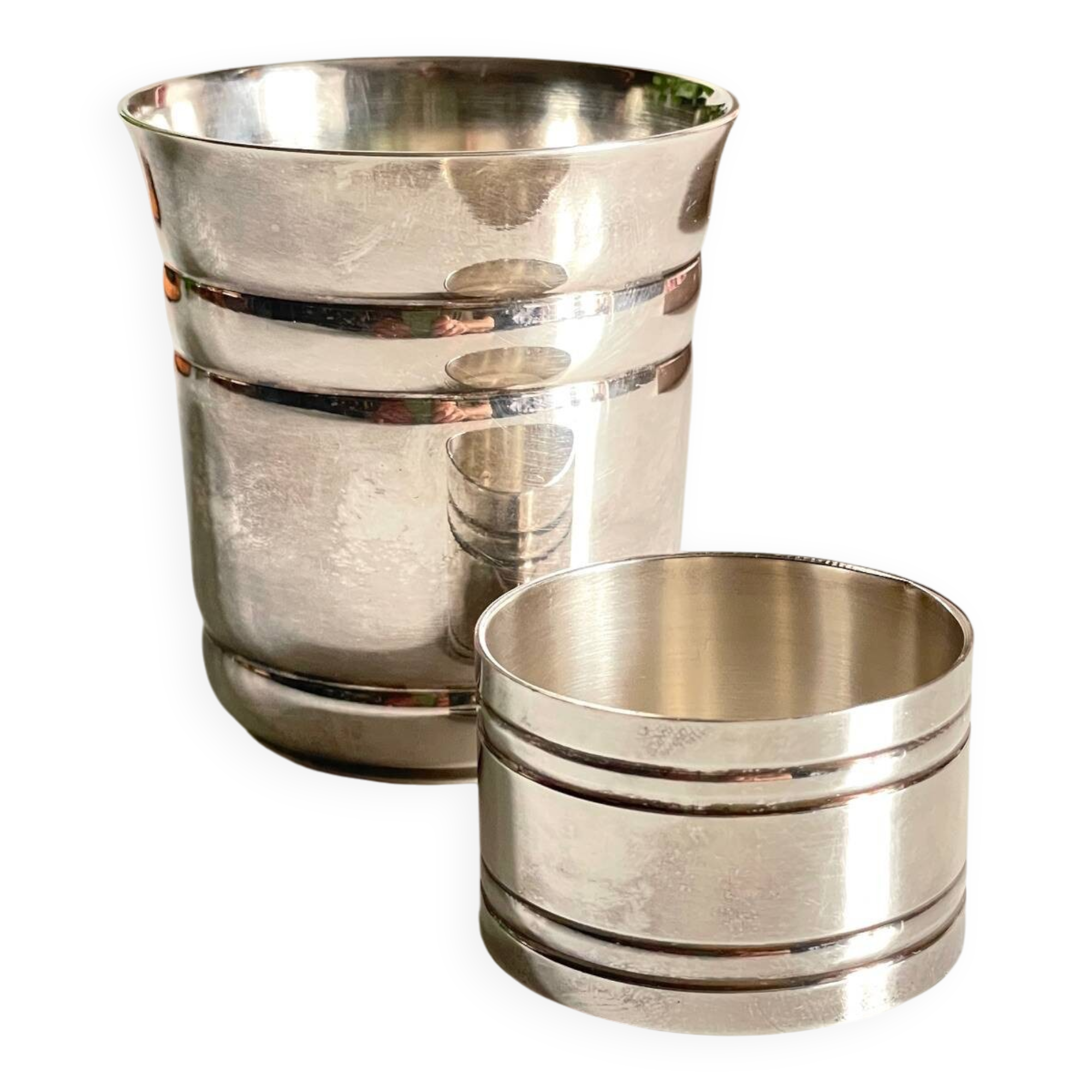 Silver-plated glass and napkin ring by UDNER