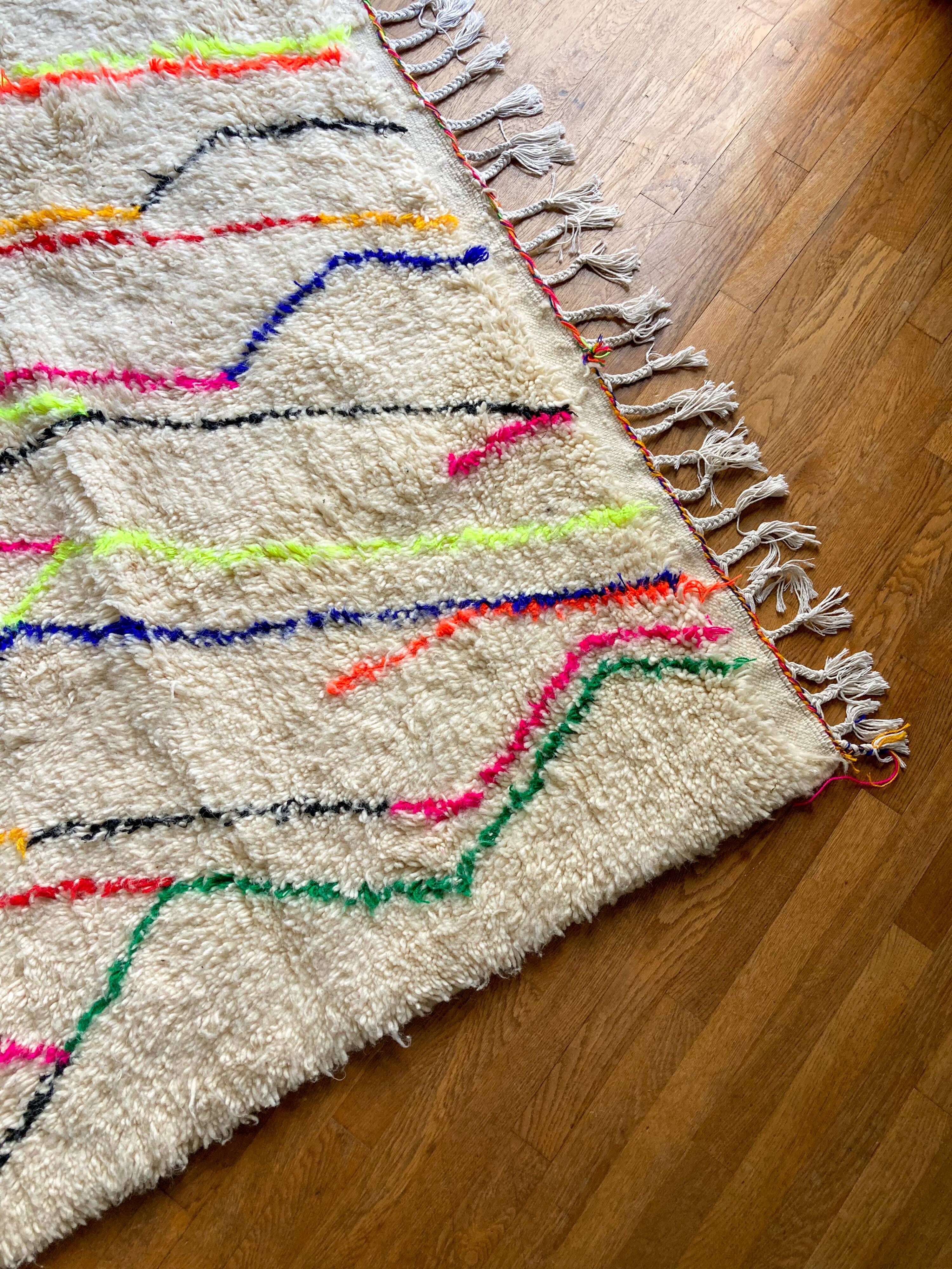Berber rug Azilal colorful white with minimalist patterns multicolored and modern fluorescent