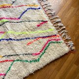 Berber rug Azilal colorful white with minimalist patterns multicolored and modern fluorescent