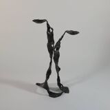 Sculptural brutalist floor candle holder made of hand-forged iron from the 1950s.
