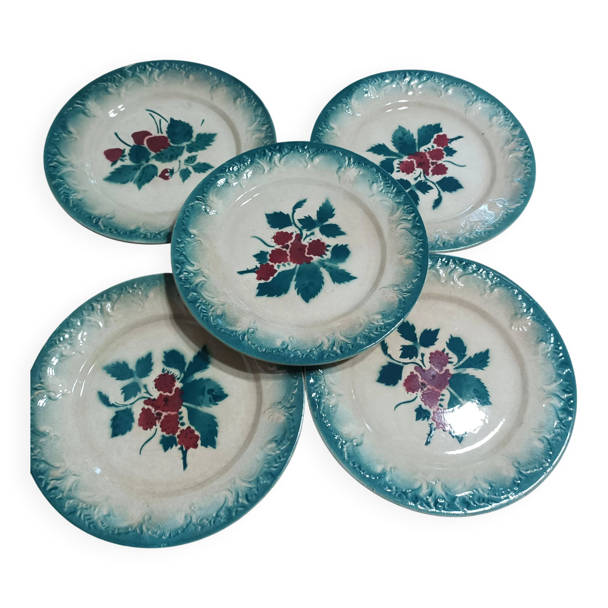 Set of 5 vintage dessert plates Faïencerie de Castres Model Fruits