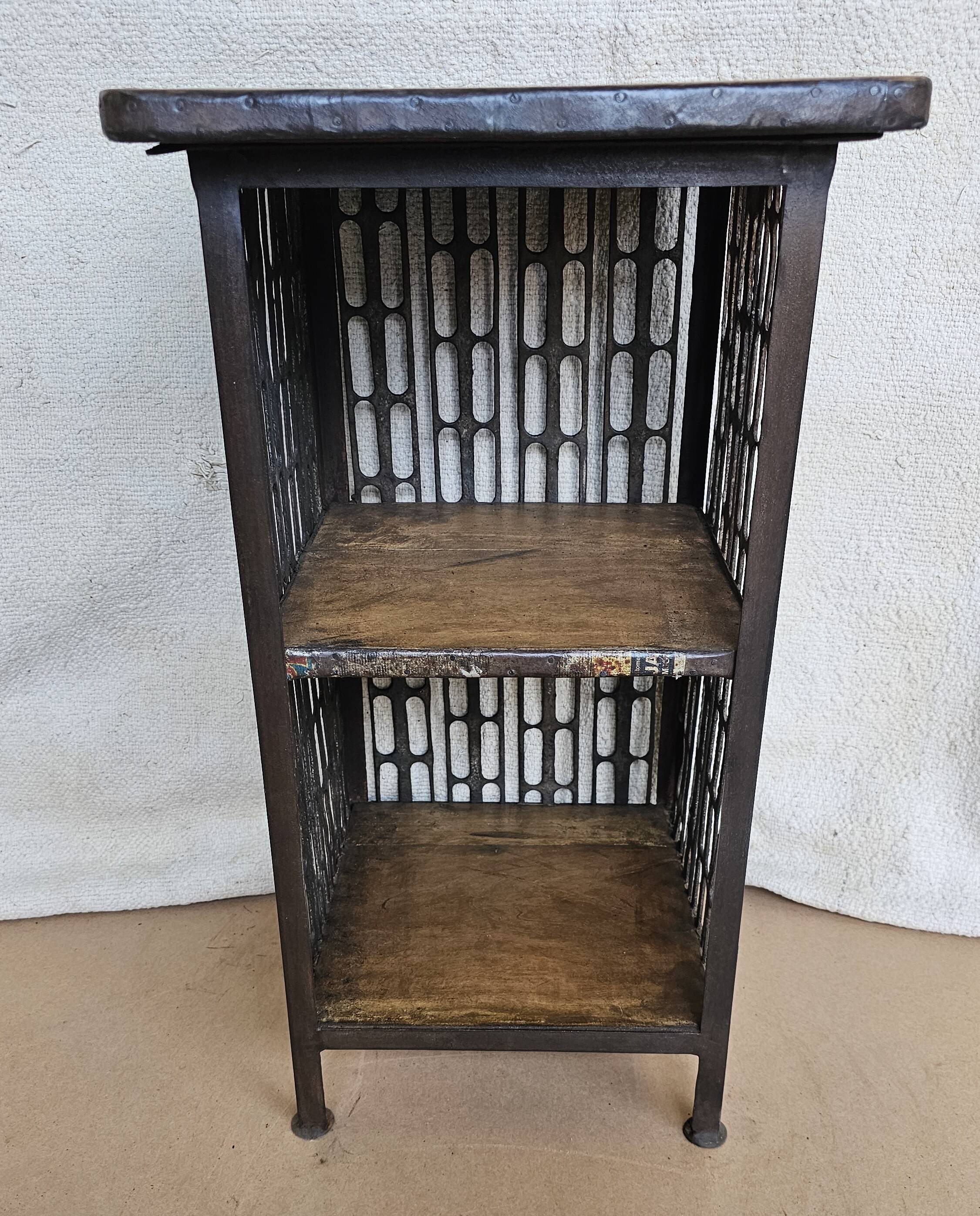 Bedside table - wrought iron and teak side table