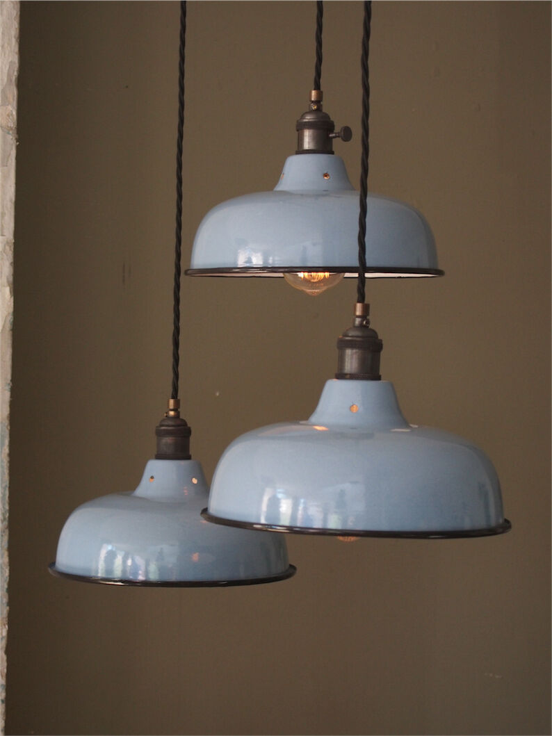 Day blinds emailed industrial lamp sky blue