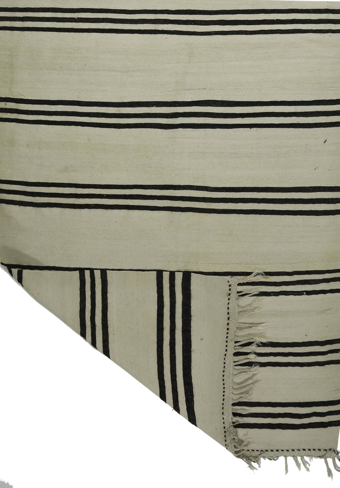 Turkish Kilim Konya Vintage 130x375 cm Beige Black Stripes
