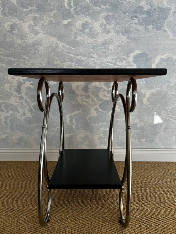 Table d'appoint tubulaire en chrome à 2 niveaux, Art Déco / Bauhaus, Belgique, années 1930