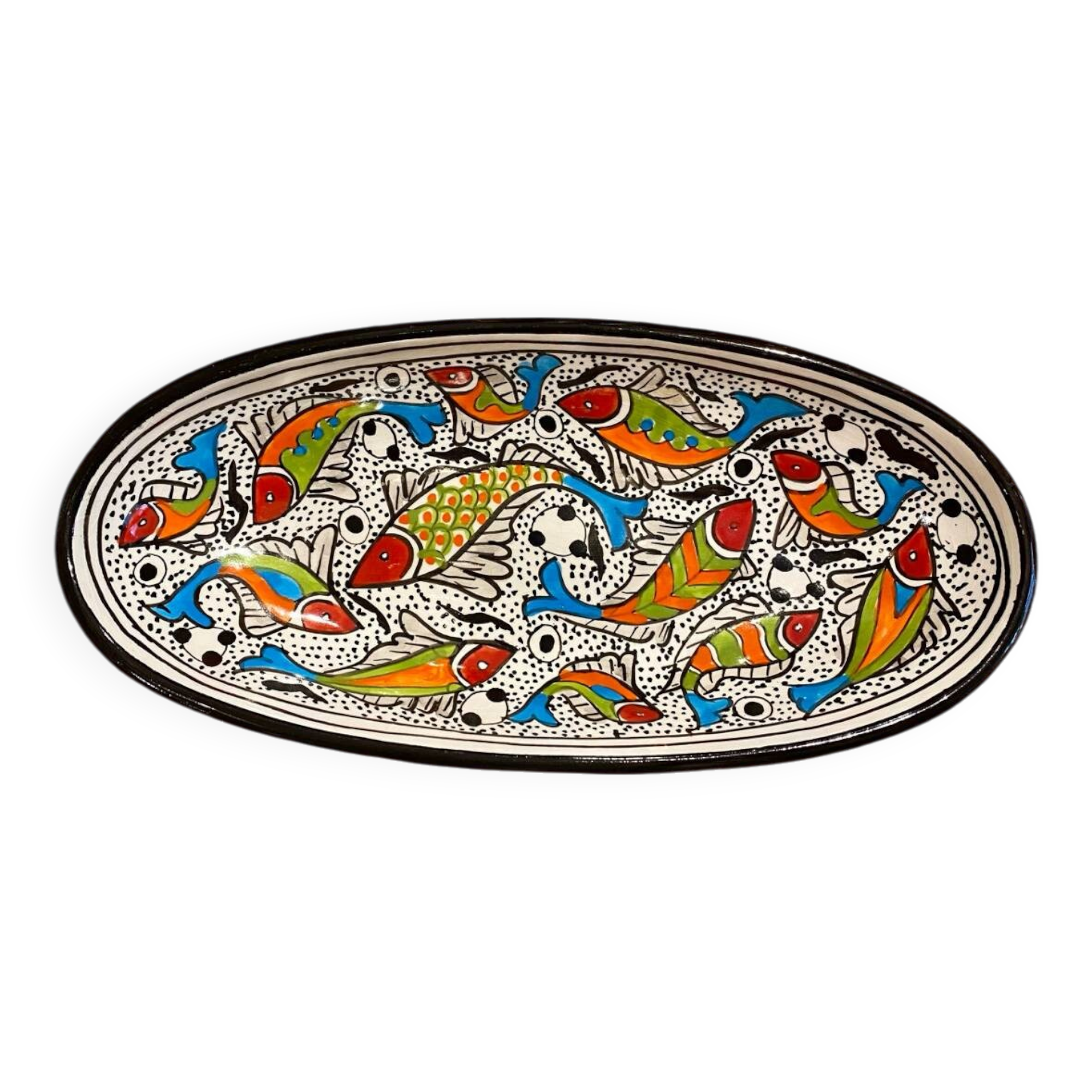 Tunisian dish with fish decoration – Slama pottery (Nabeul)