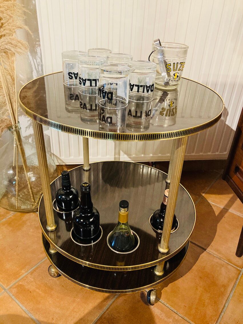Trolley vintage round bar in brass and formica
