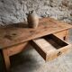 Antique cherry coffee table, rustic farmhouse table with drawer, circa 1750–1800.