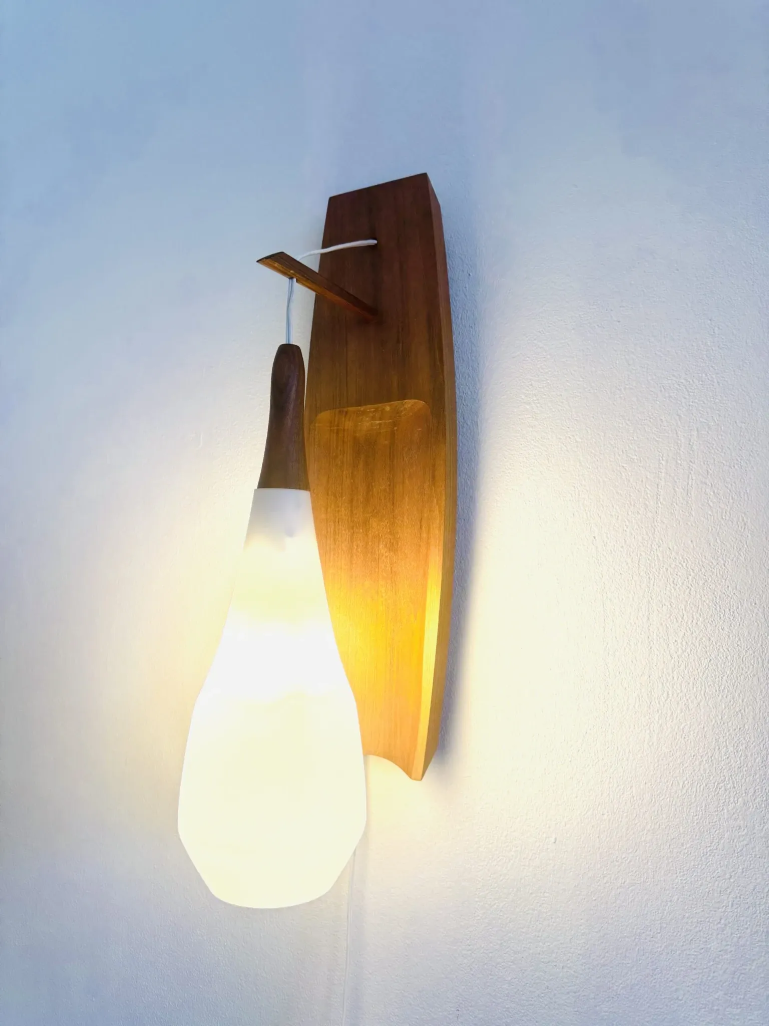 Floating Wall Lamp In Wood & Matt Opal Glass By Philips, The Netherlands, 1950S