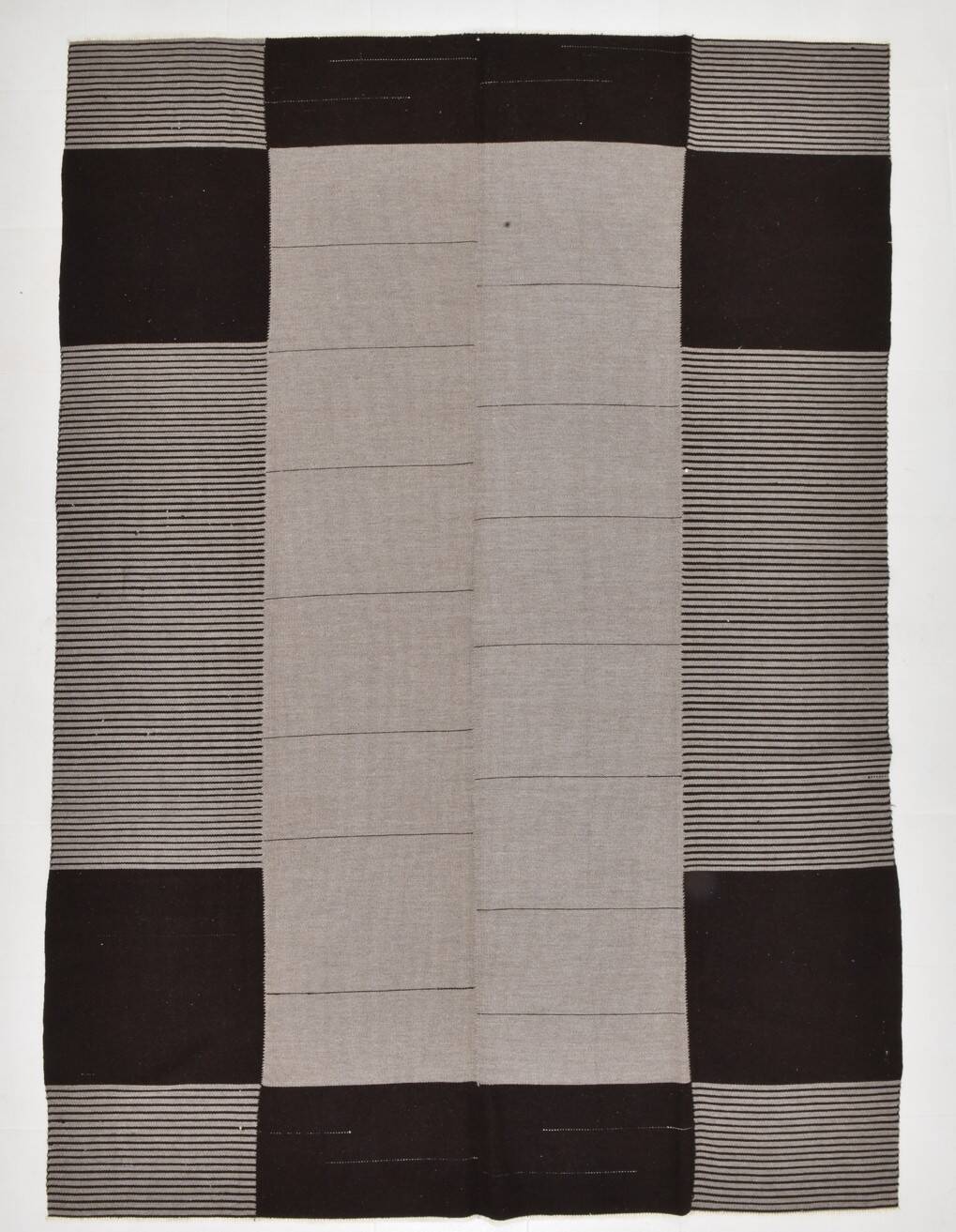 Tapis Kilim Moderne, Fait Main, Noir & Gris, Style Contemporain, 225x320 Cm