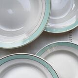 6 Assiettes creuses vintage faïence LUNEVILLE blanches vertes doré