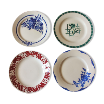 Lot 4 flat plates mismatched Art Deco Digoin Sarreguemines Badonviller