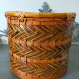 basket cache pot rattan and bamboo vintage French boho of the 60s/70s / old planter in