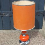 Designer lamp from the 70s in chrome metal and orange lacquered wood