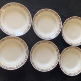 Limoges porcelain soup plates with blue border and small pink flowers – MSFP1