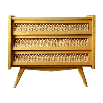 Vintage wooden dresser and rattan braces