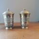 Pair of antique chiseled metal candy boxes
