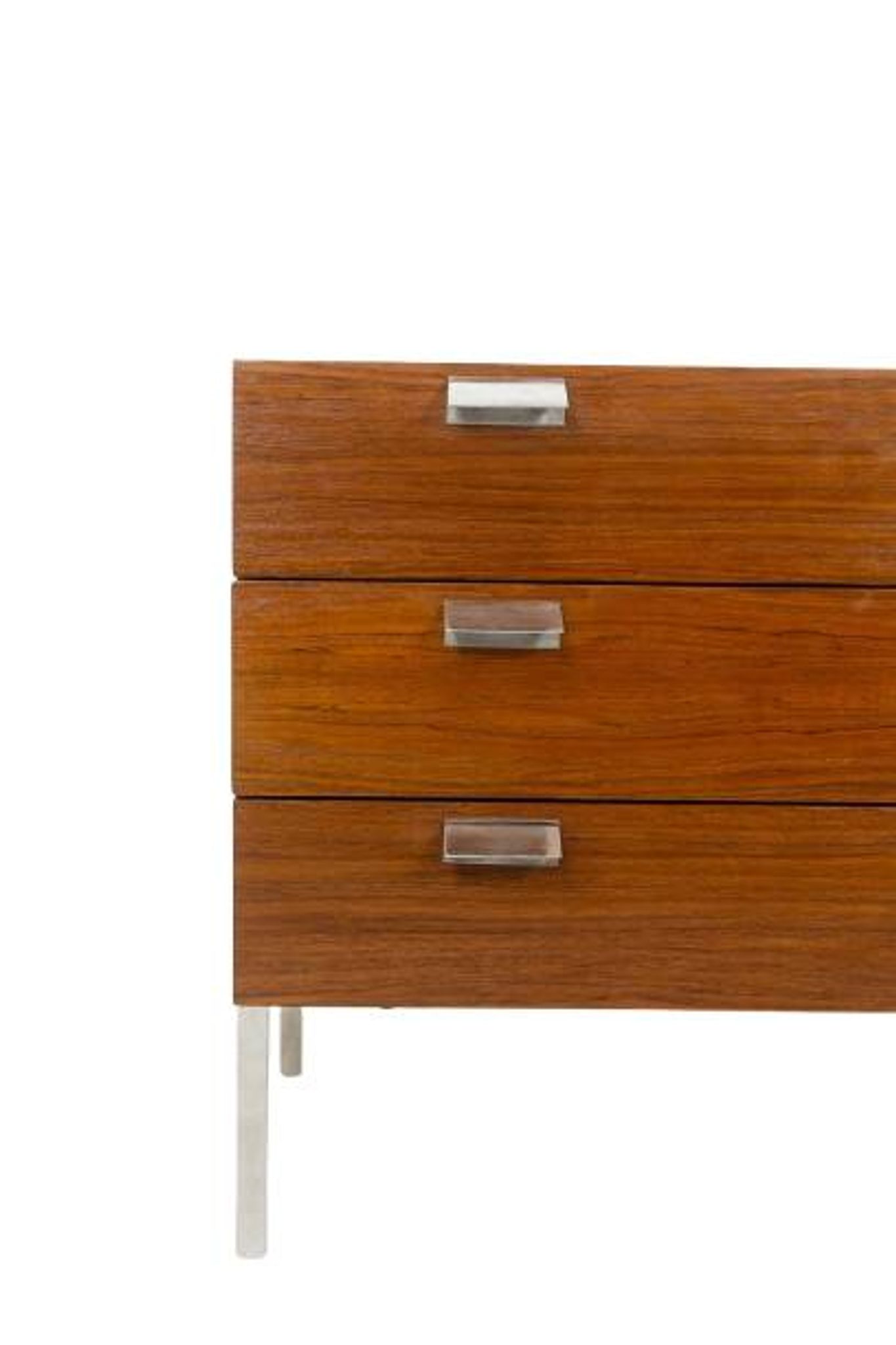 André Monpoix. Commode à 3 tiroirs en teck. Années 1960.