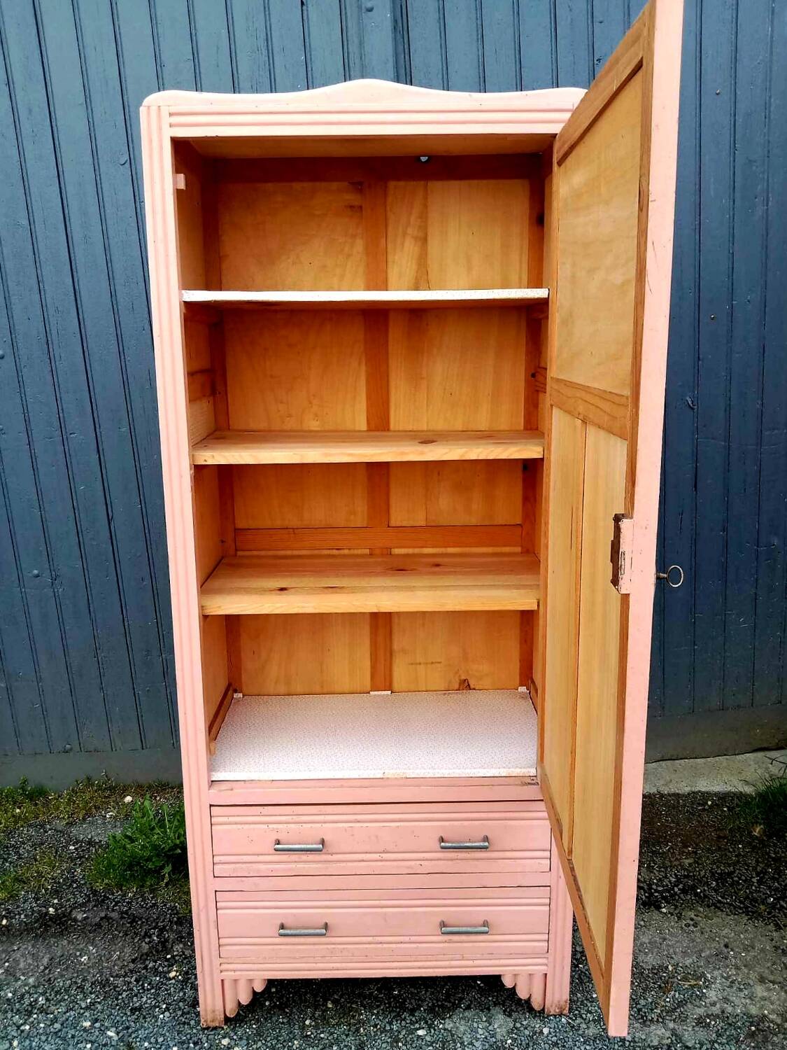 Old pink Parisian cabinet with painted decor