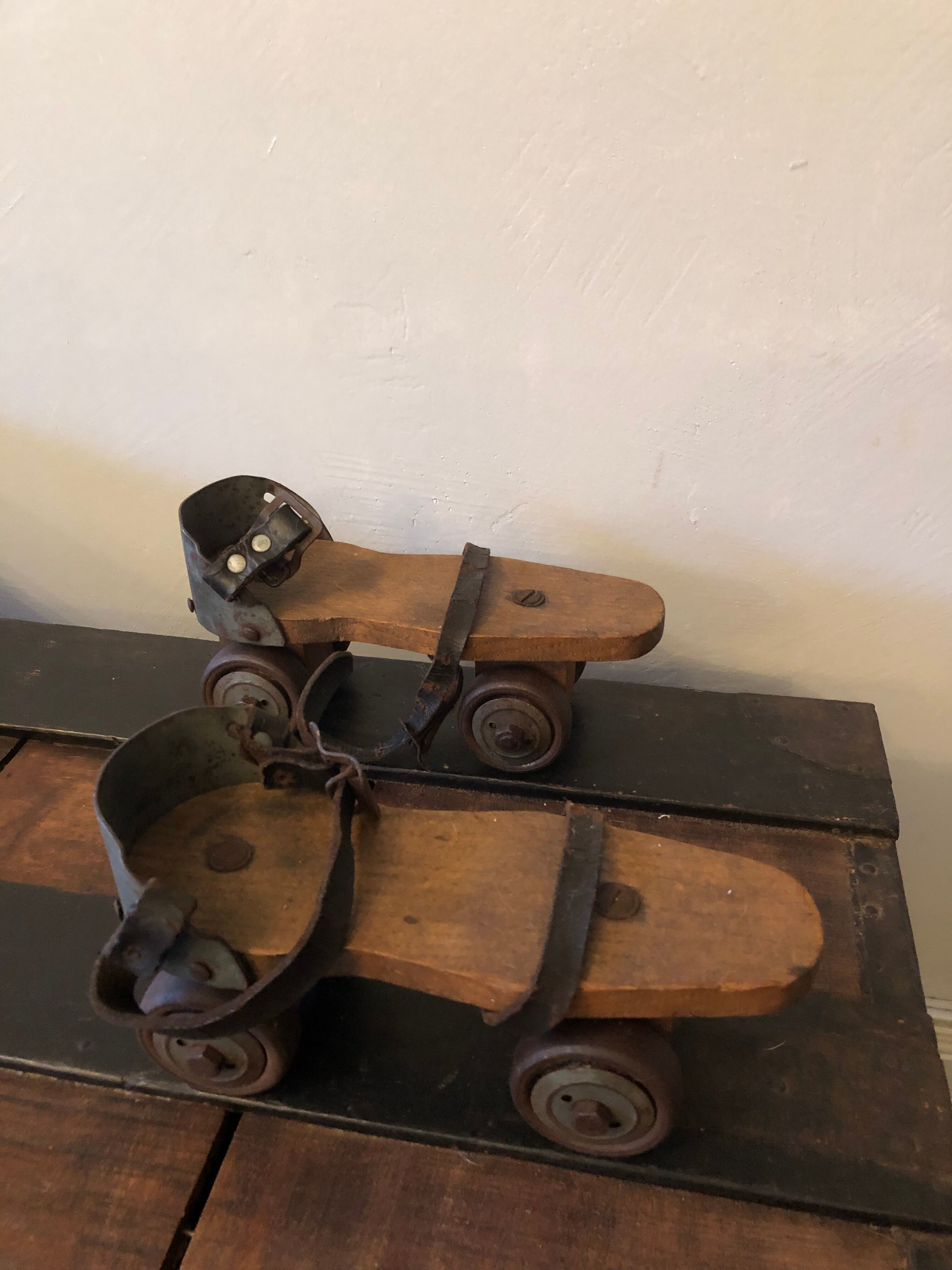 Wooden and metal roller skates